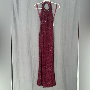 NEW Scala Beaded silk burgundy long formal dress with side slits size XS 3/4